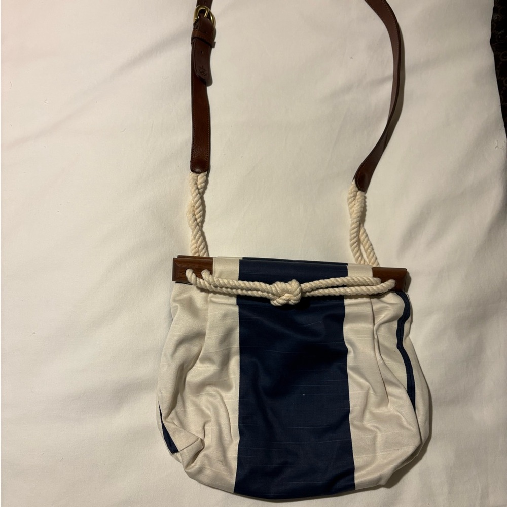 Kiel James Patrick- Canvas Rope-Accent Navy and Cream Crossbody Bag